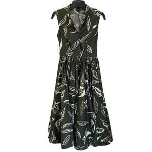 Aspesi‎ Green Leaf Print Midi Dress A Line Italian Designer Chic Size 40